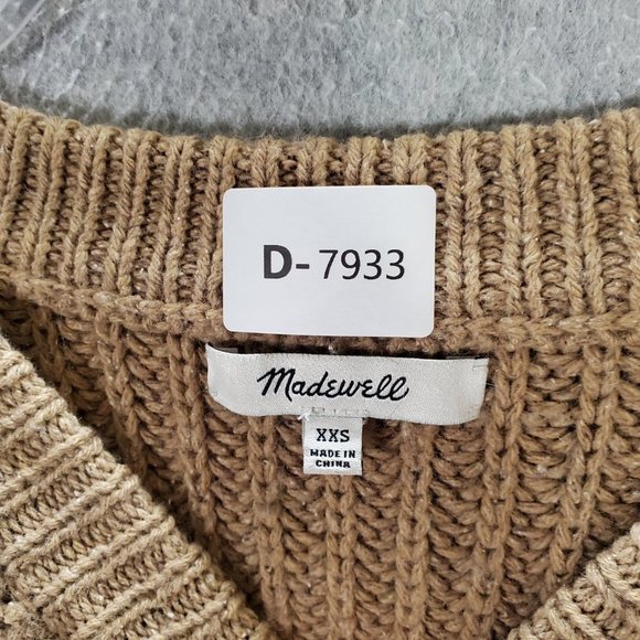 Madewell Women Sweater 2XS Brown‎ Wool Silk Blend Crop Oversized V Neck - Picture 2 of 7